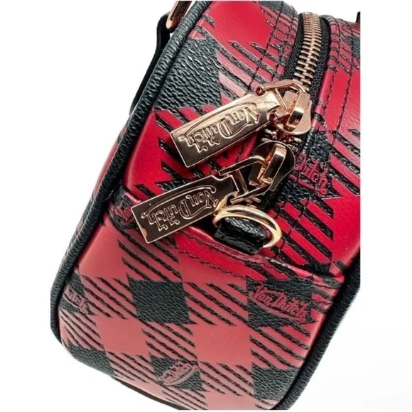 VON DUTCH NWT BLACK AND RED plaid bowling bag FULL INCLUSION - Picture 5 of 11